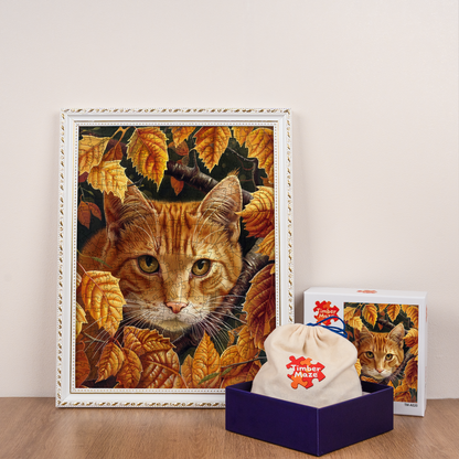 Leaves & Cat - Wooden Jigsaw Puzzle