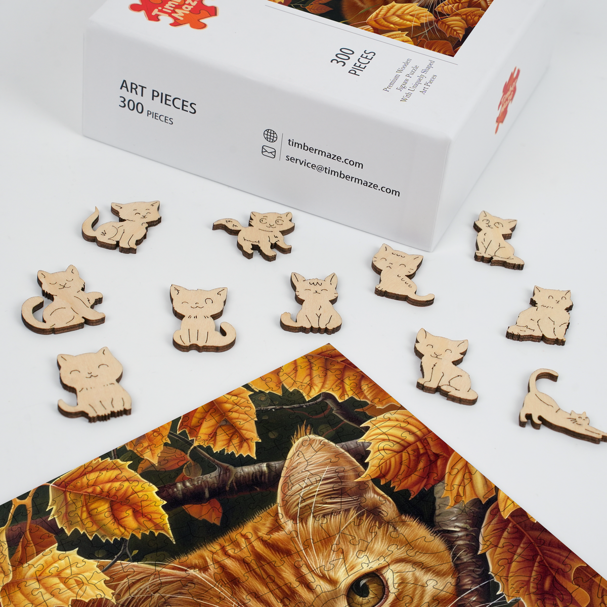 Leaves & Cat - Wooden Jigsaw Puzzle
