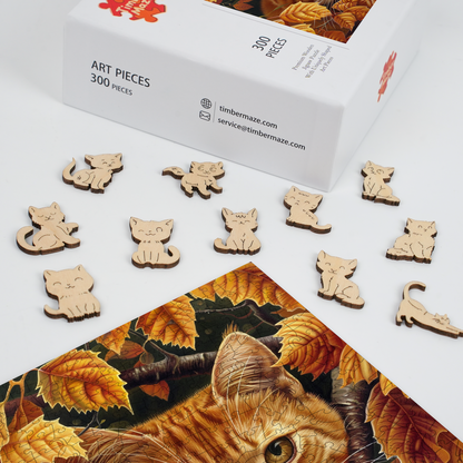 Leaves & Cat - Wooden Jigsaw Puzzle