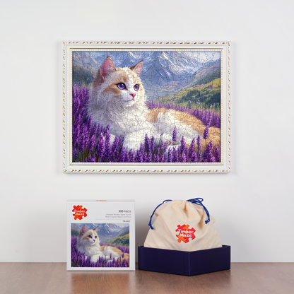 Ragdoll cat in lavender field - Wooden Jigsaw Puzzle