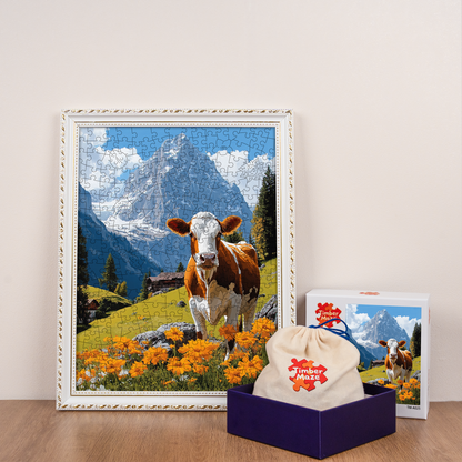 Swiss Diary Cow - Wooden Jigsaw Puzzle