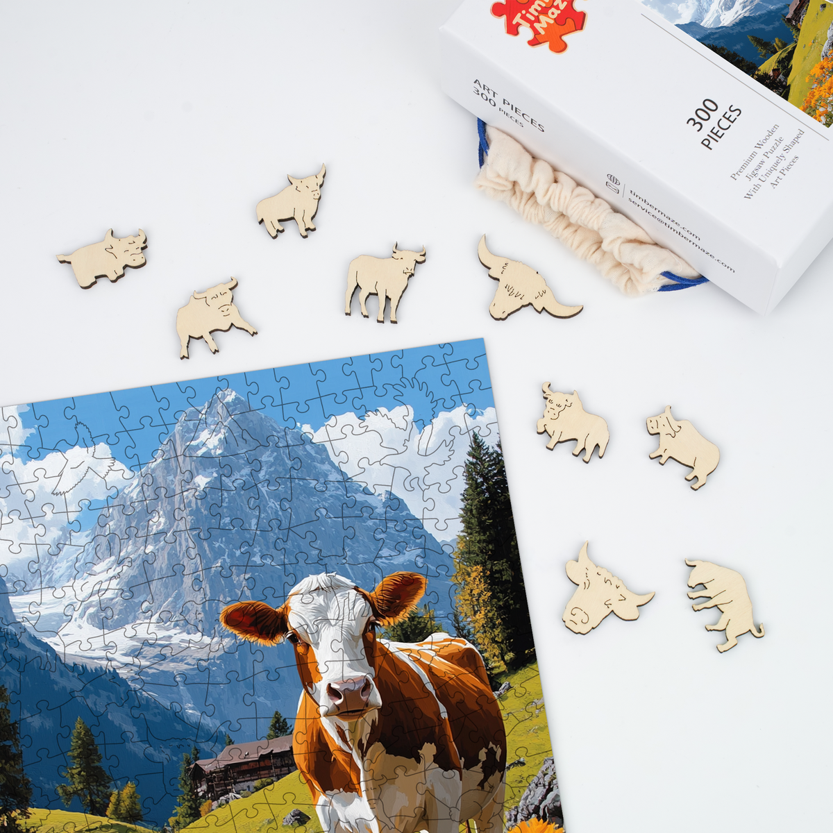 Swiss Diary Cow - Wooden Jigsaw Puzzle