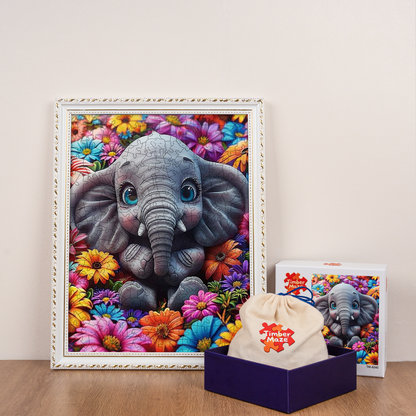 Baby Elephant with Flowers - Wooden Jigsaw Puzzle