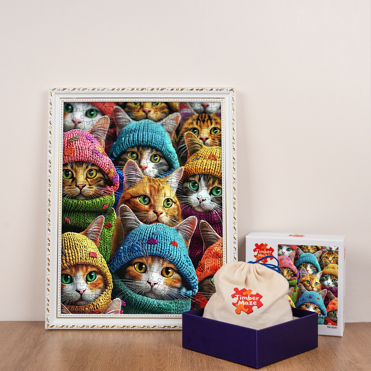 Cats in Knitted Hats - Wooden Jigsaw Puzzle