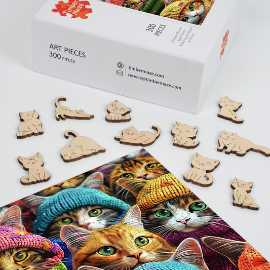 Cats in Knitted Hats - Wooden Jigsaw Puzzle