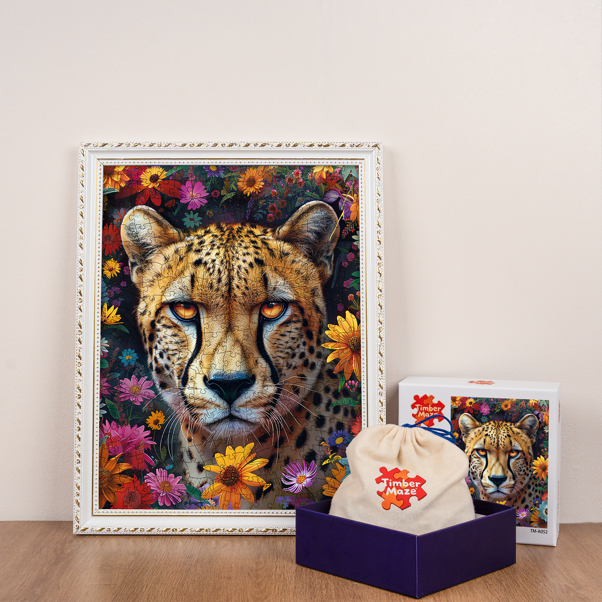 Leopard and Flowers - Wooden Jigsaw Puzzle