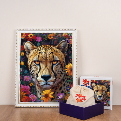 Leopard and Flowers - Wooden Jigsaw Puzzle