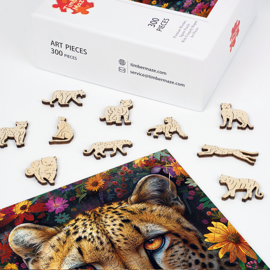Leopard and Flowers - Wooden Jigsaw Puzzle