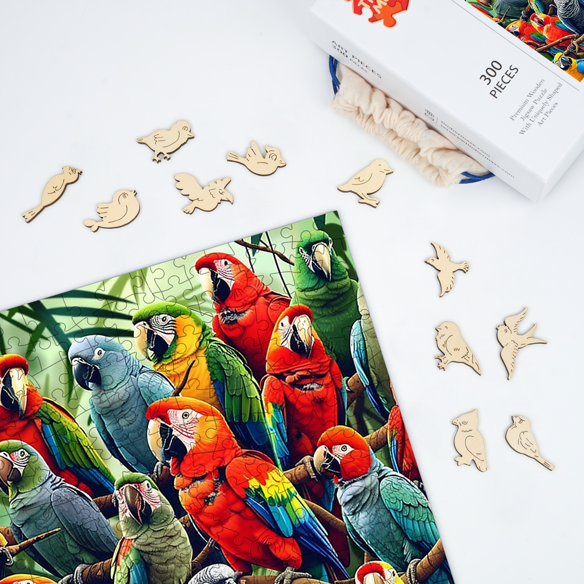 Tropical Parrots - Wooden Jigsaw Puzzle