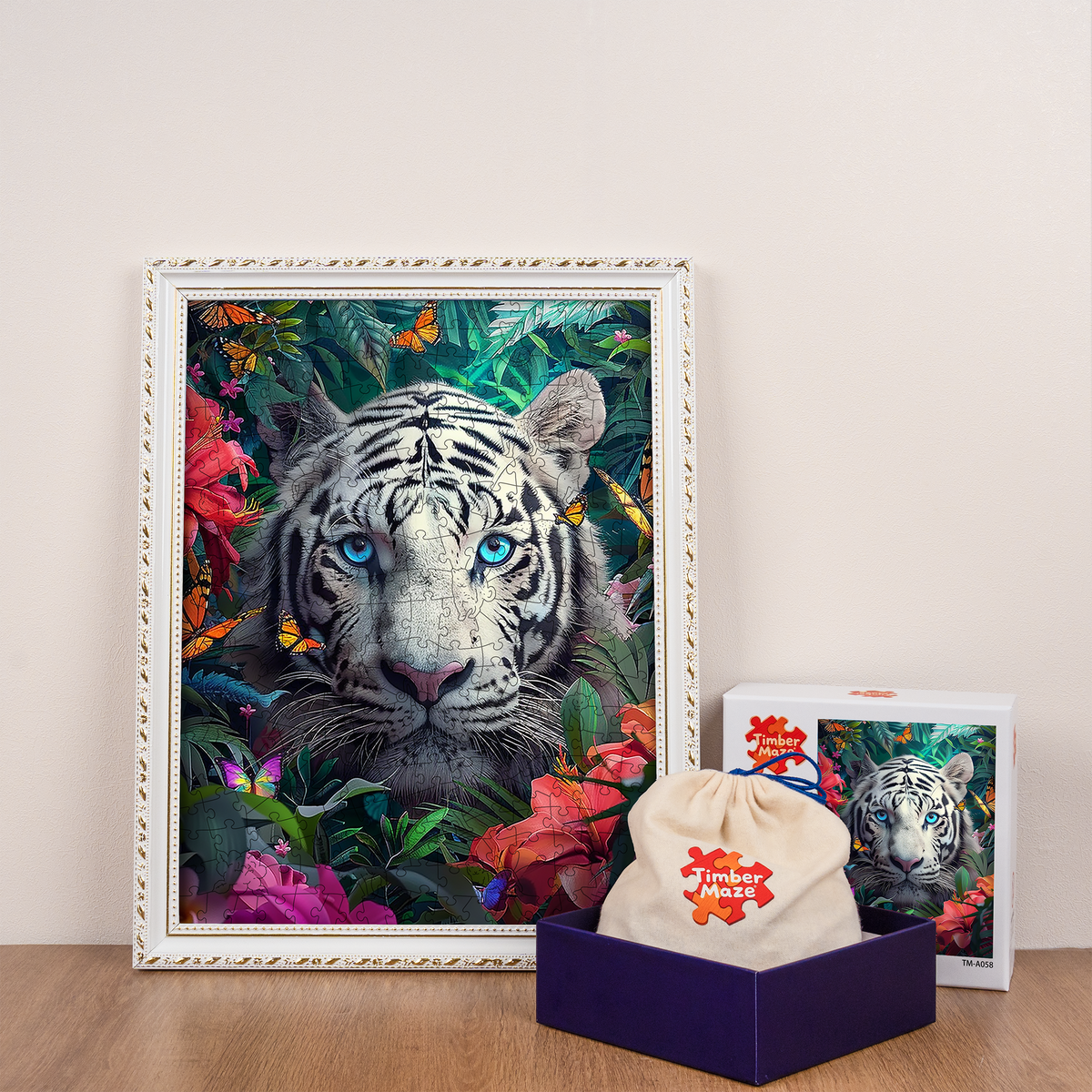 White Tiger in Jungle - Wooden Jigsaw Puzzle