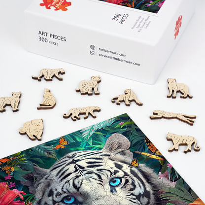 White Tiger in Jungle - Wooden Jigsaw Puzzle