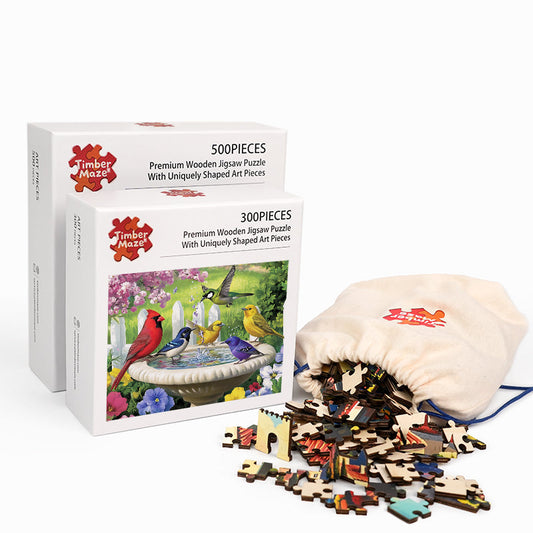 Birds at Fountain - Wooden Jigsaw Puzzle