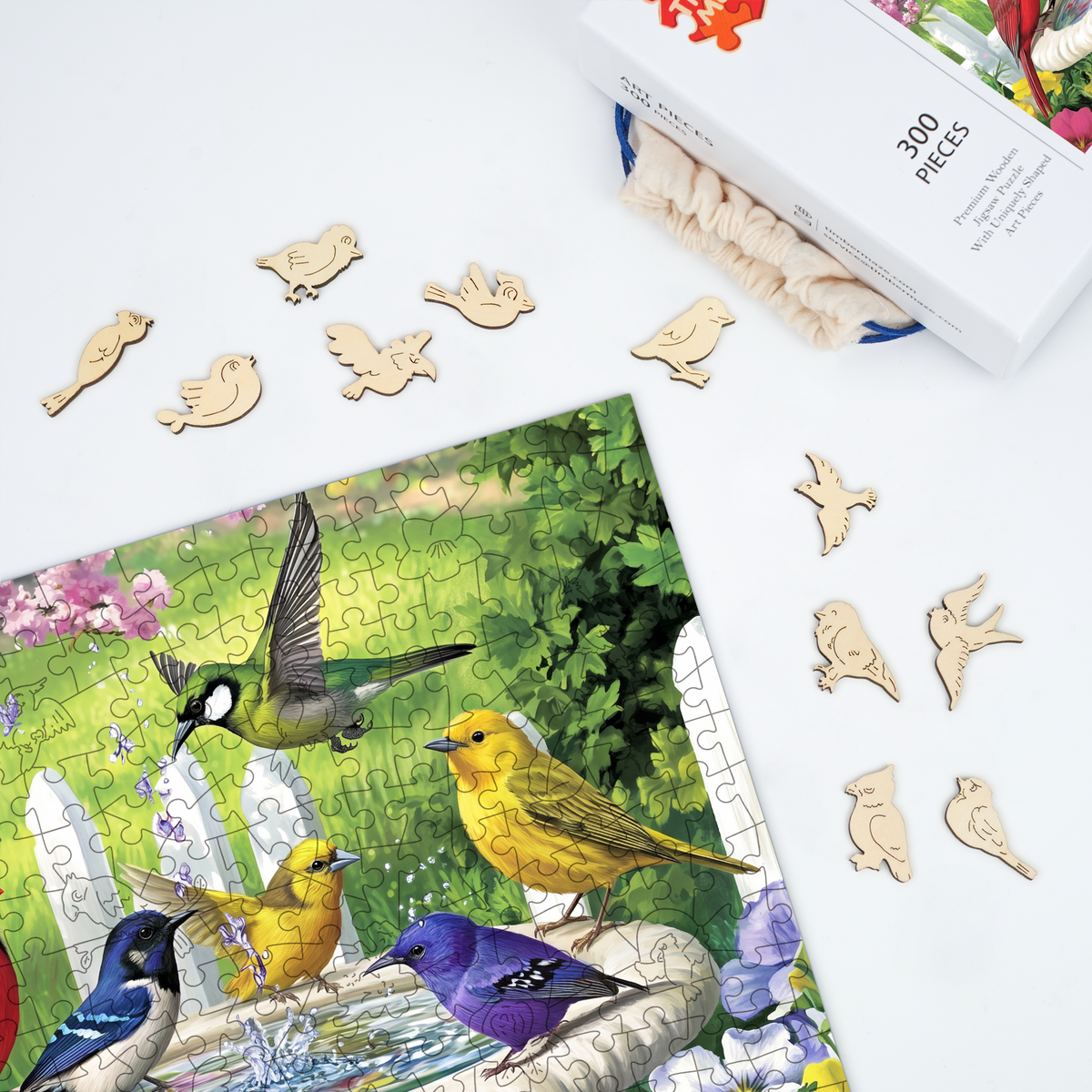 Birds at Fountain - Wooden Jigsaw Puzzle