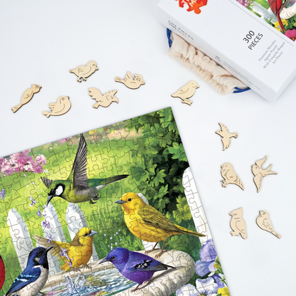 Birds at Fountain - Wooden Jigsaw Puzzle