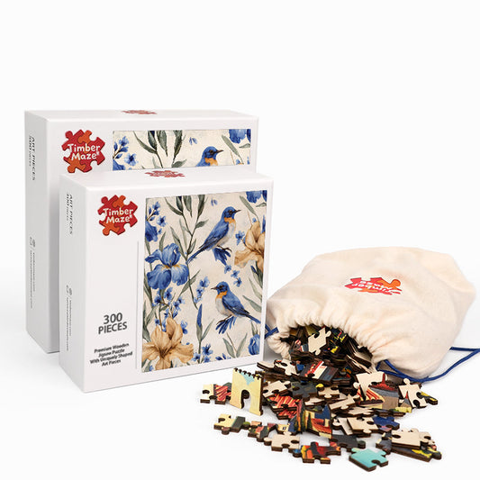 Bluebird and Iris - Wooden Jigsaw Puzzle
