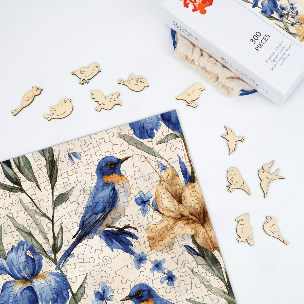 Bluebird and Iris - Wooden Jigsaw Puzzle