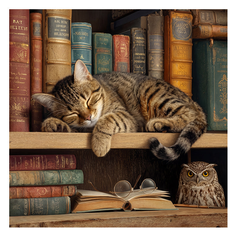 Cat on Bookshelf - Wooden Jigsaw Puzzle