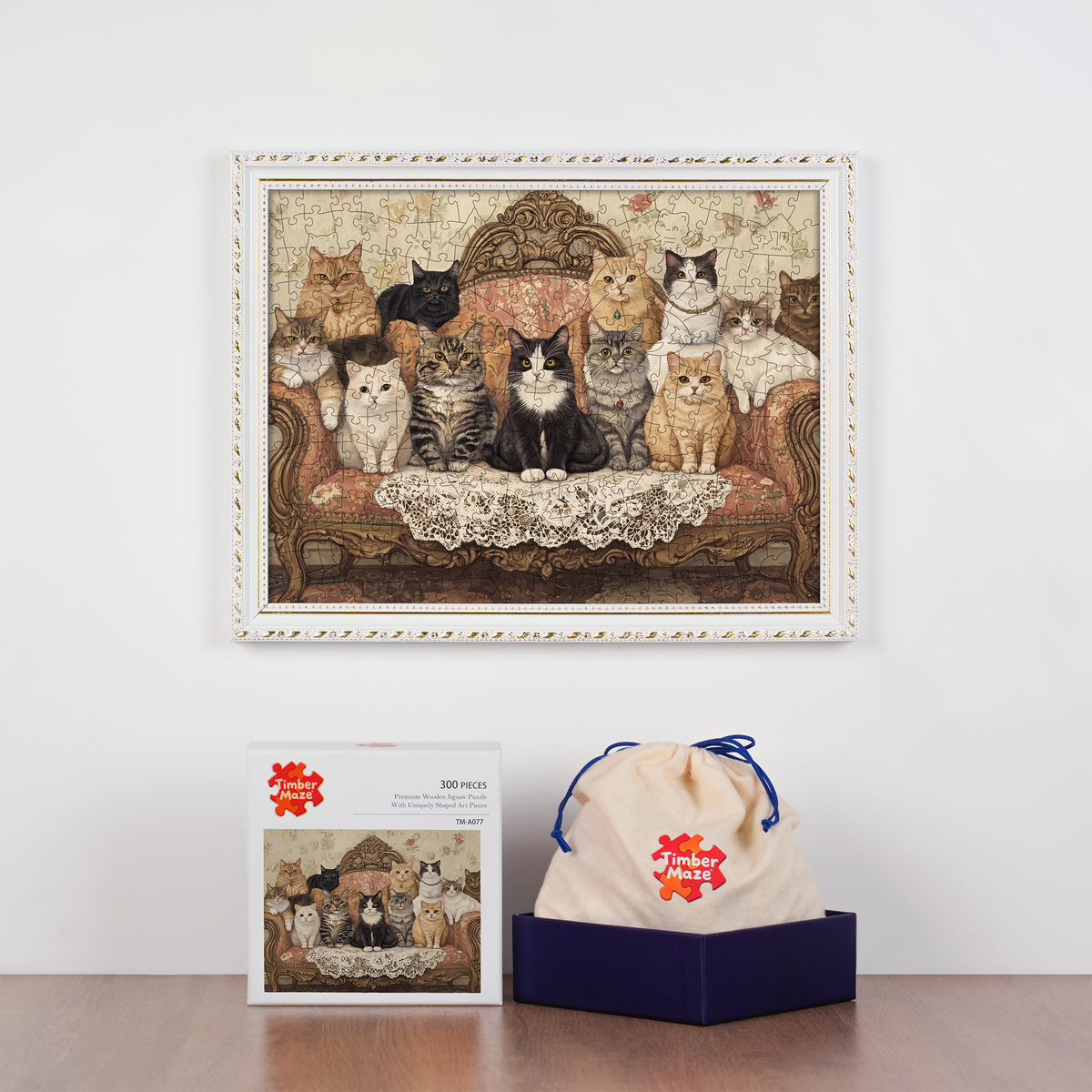 cats on sofa - Wooden Jigsaw Puzzle