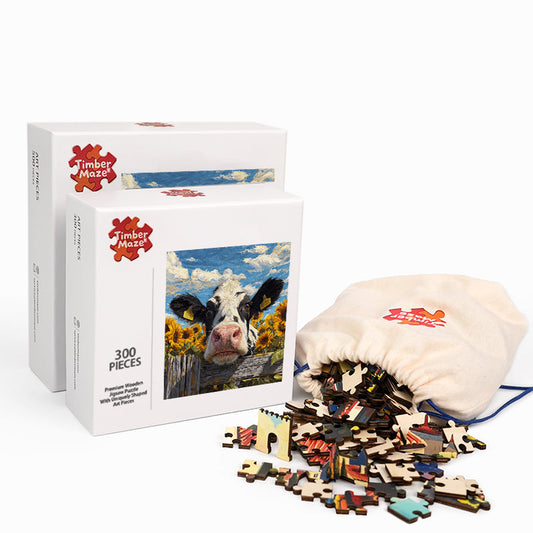 Cow in Sunflowers - Wooden Jigsaw Puzzle