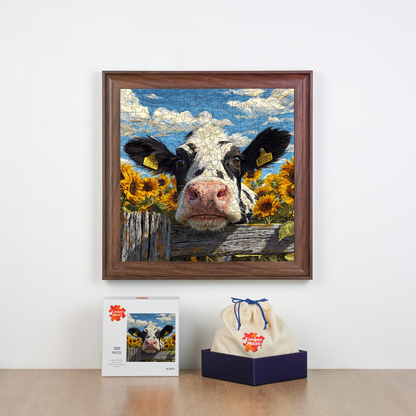 Cow in Sunflowers - Wooden Jigsaw Puzzle