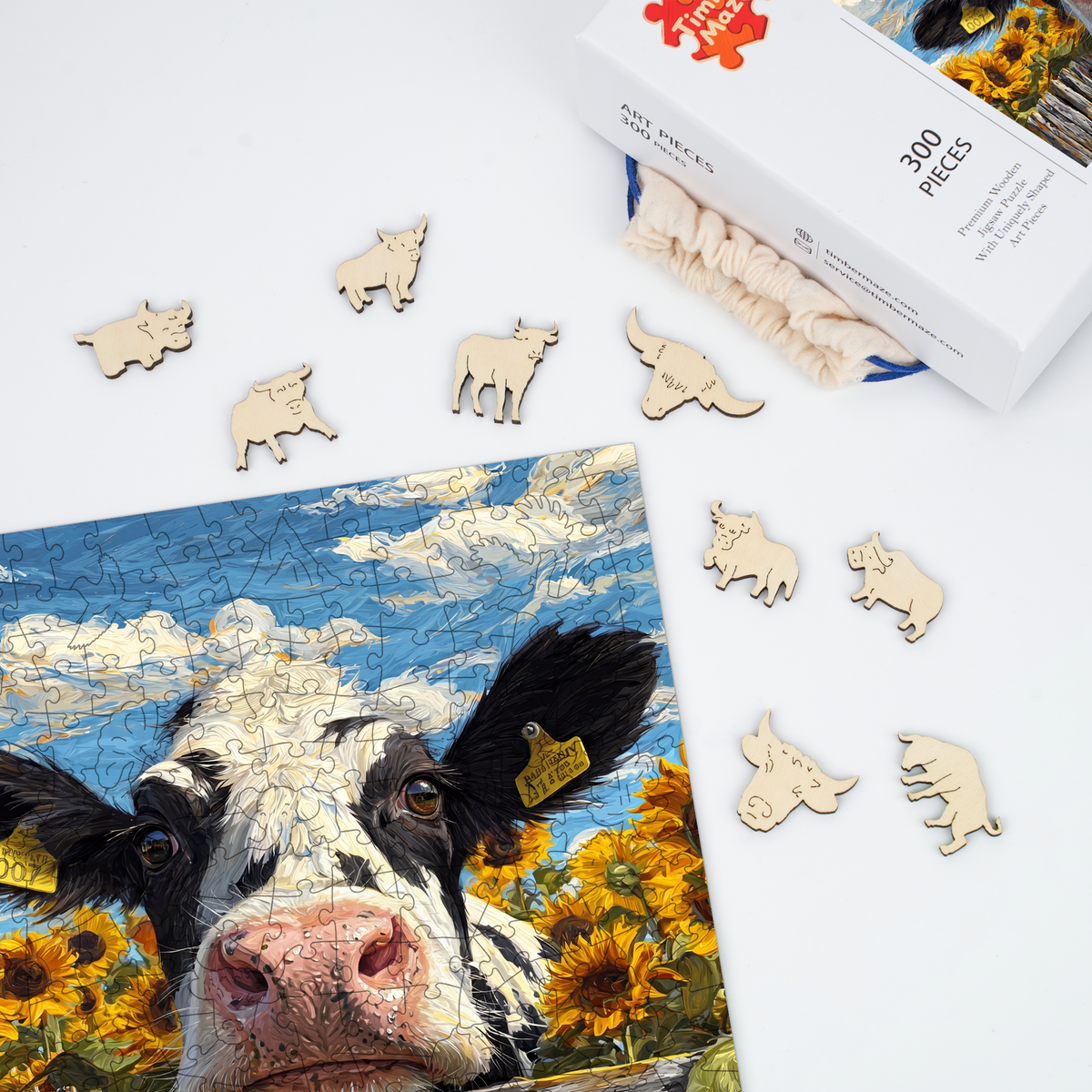 Cow in Sunflowers - Wooden Jigsaw Puzzle