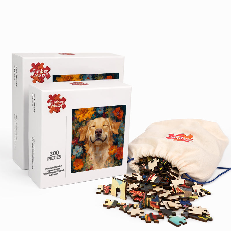 Dog in Flowers - Wooden Jigsaw Puzzle