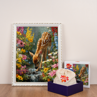 Fawn in Flowers - Wooden Jigsaw Puzzle