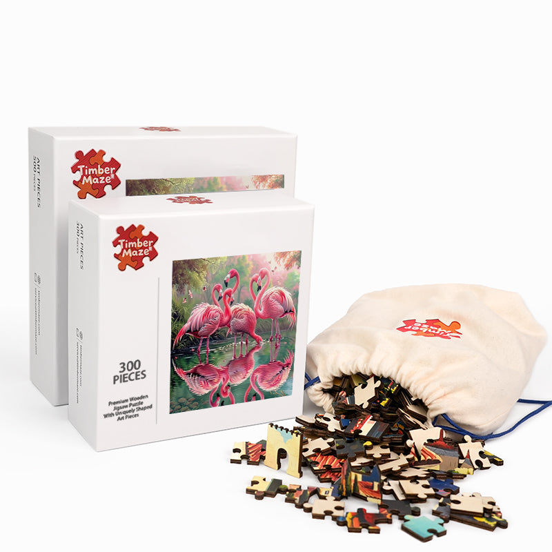 Flamingo Hearts - Wooden Jigsaw Puzzle