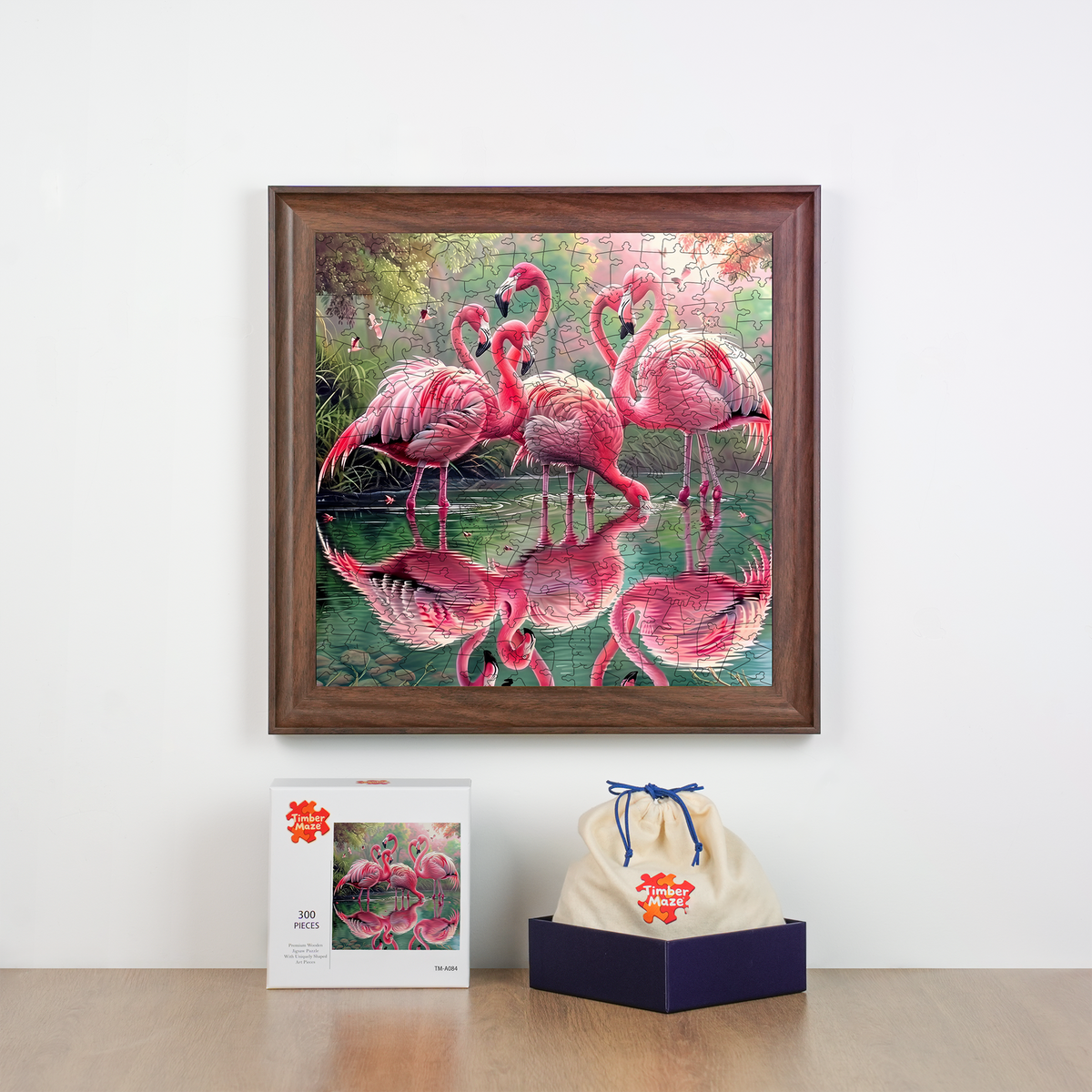 Flamingo Hearts - Wooden Jigsaw Puzzle