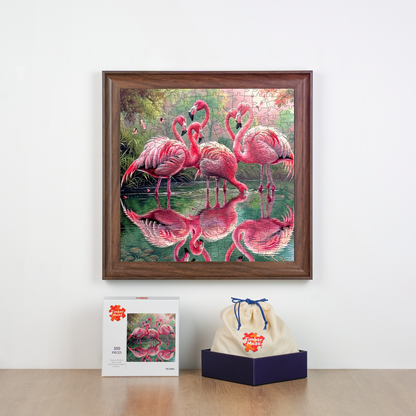 Flamingo Hearts - Wooden Jigsaw Puzzle