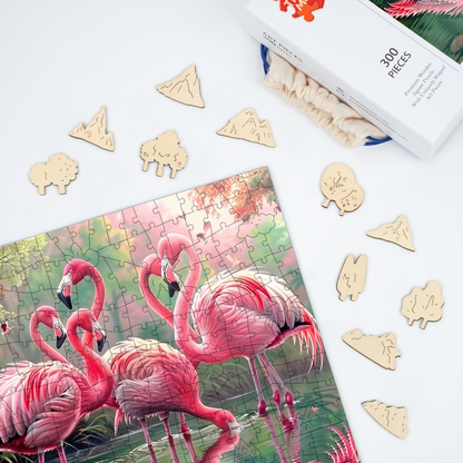 Flamingo Hearts - Wooden Jigsaw Puzzle