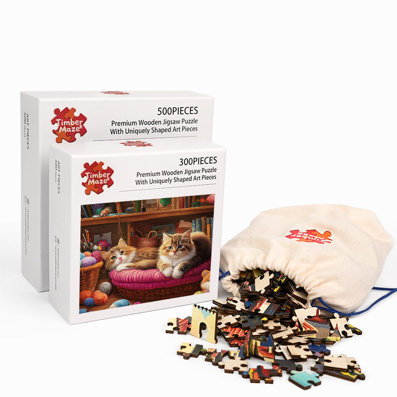 Knitting Cats - Wooden Jigsaw Puzzle