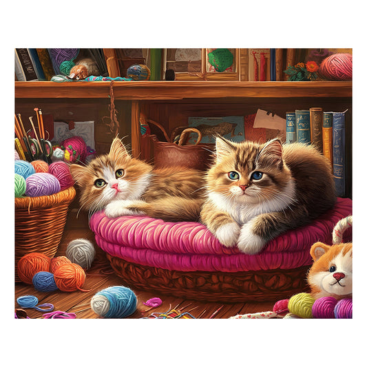 Knitting Cats - Wooden Jigsaw Puzzle