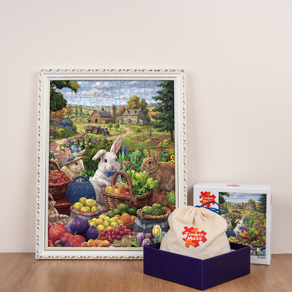 Pastoral Rabbits Market - Wooden Jigsaw Puzzle