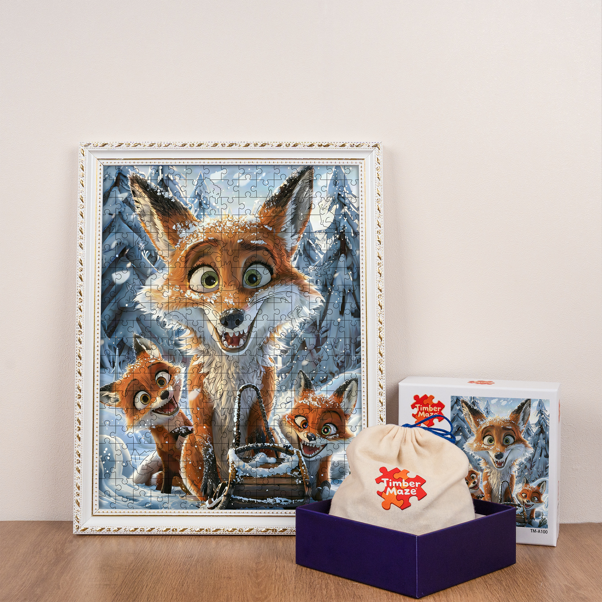 Winter Fox Family Fun - Wooden Jigsaw Puzzle