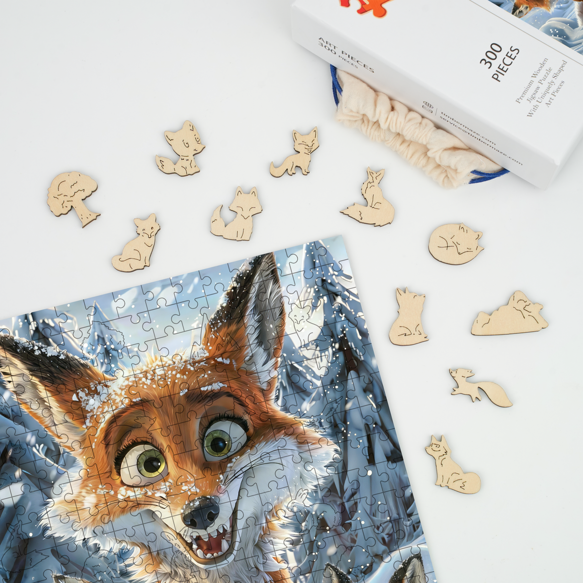 Winter Fox Family Fun - Wooden Jigsaw Puzzle