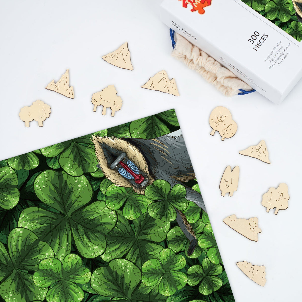 Mandrill in Clover Field - Wooden Jigsaw Puzzle