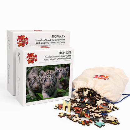 White Tiger Cubs - Wooden Jigsaw Puzzle