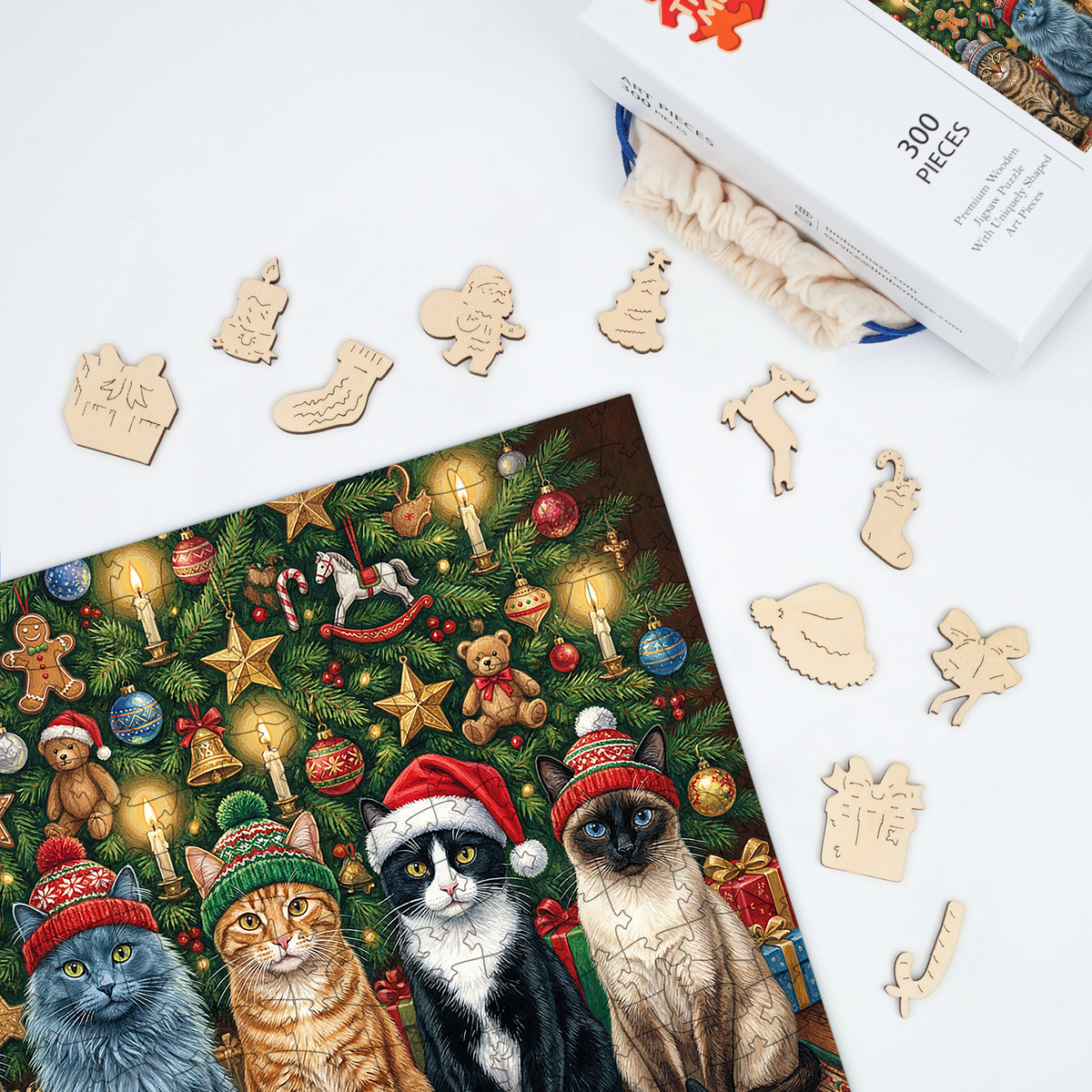 Merry Meowmas - Wooden Jigsaw Puzzle
