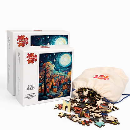 Moonlit Fantasy Village - Wooden Jigsaw Puzzle