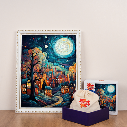 Moonlit Fantasy Village - Wooden Jigsaw Puzzle