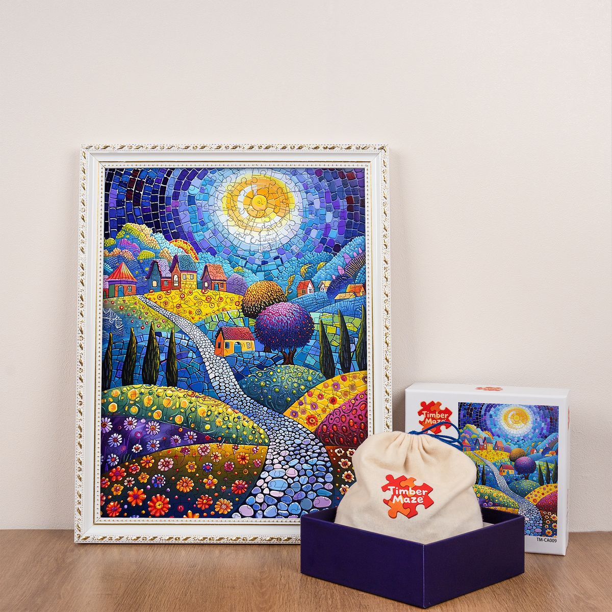 Mosaic Sunlit Village - Wooden Jigsaw Puzzle