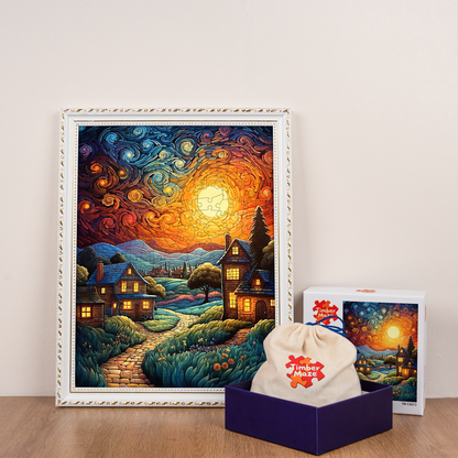 Sunset Cottages - Wooden Jigsaw Puzzle