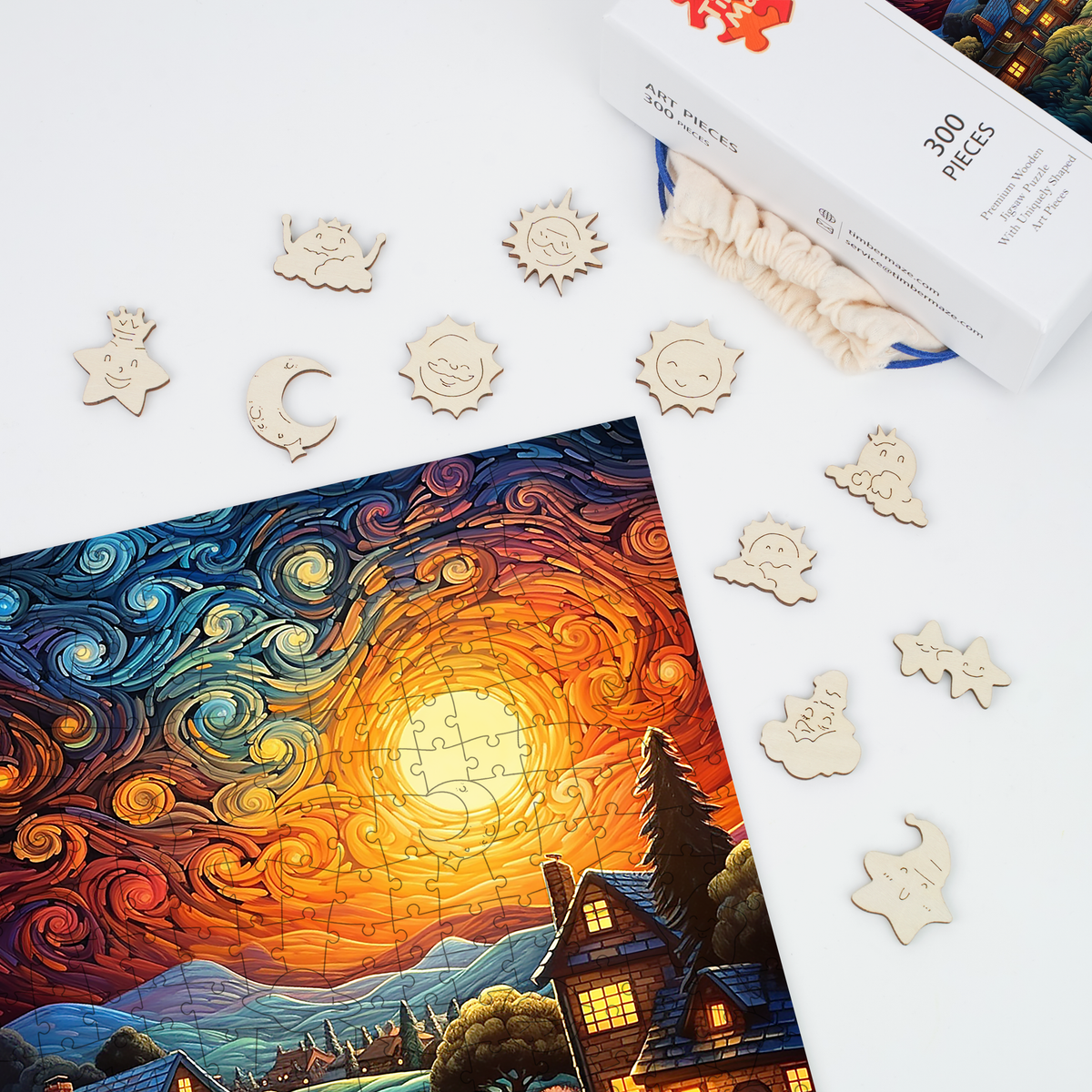 Sunset Cottages - Wooden Jigsaw Puzzle
