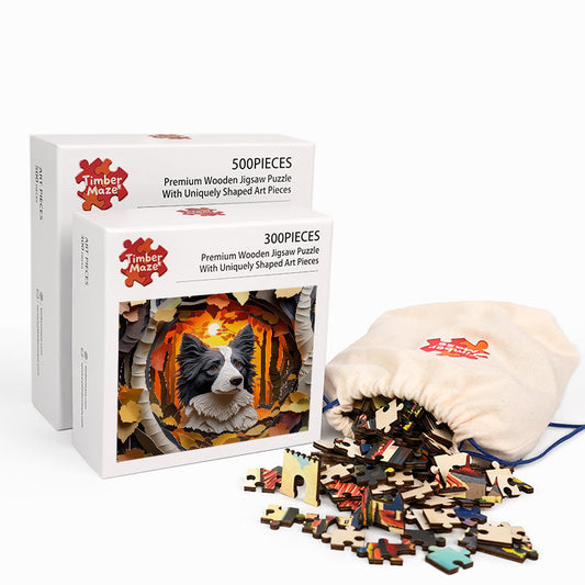 Autumn Whispers of the Border Collie - Wooden Jigsaw Puzzle