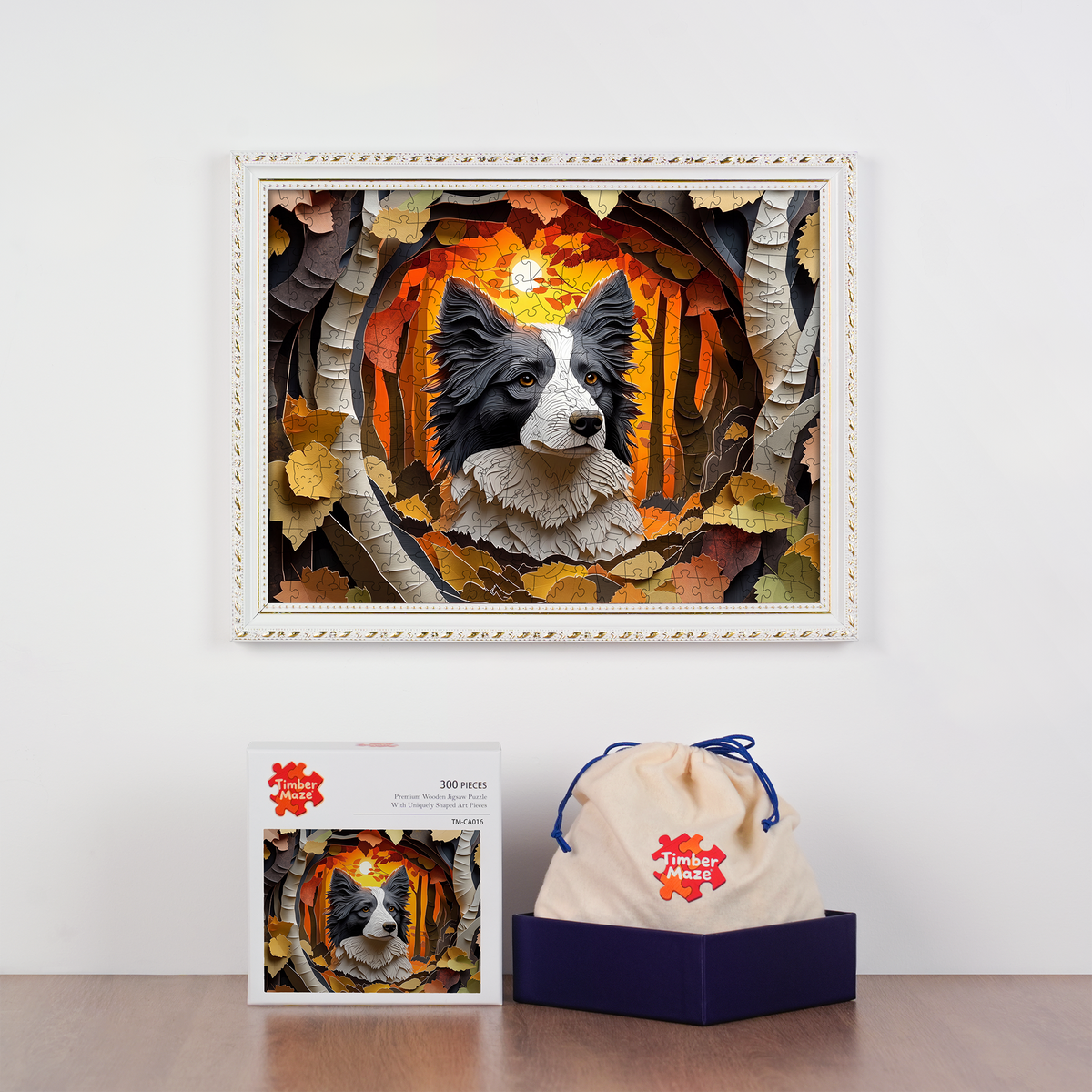 Autumn Whispers of the Border Collie - Wooden Jigsaw Puzzle