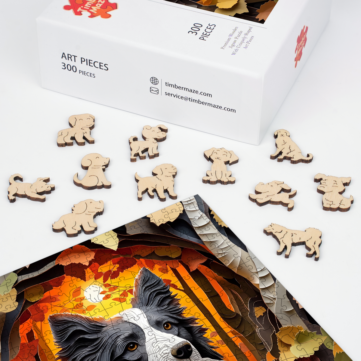 Autumn Whispers of the Border Collie - Wooden Jigsaw Puzzle
