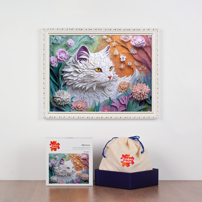 Whispers of the Paper Blossom Cat - Wooden Jigsaw Puzzle