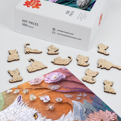 Whispers of the Paper Blossom Cat - Wooden Jigsaw Puzzle