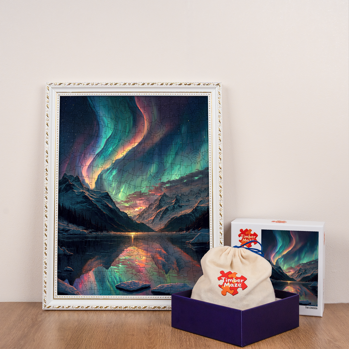colourful aurora borealis - Wooden Jigsaw Puzzle